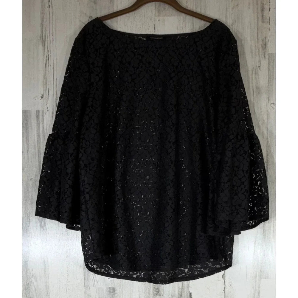 Banana Republic‎ Lace Blouse XL Black Bell Sleeve Floral Boho Whimsigoth Goth